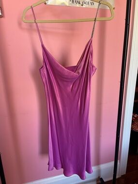 Zara Magenta Satin Cowl Slip Dress with Thin Straps